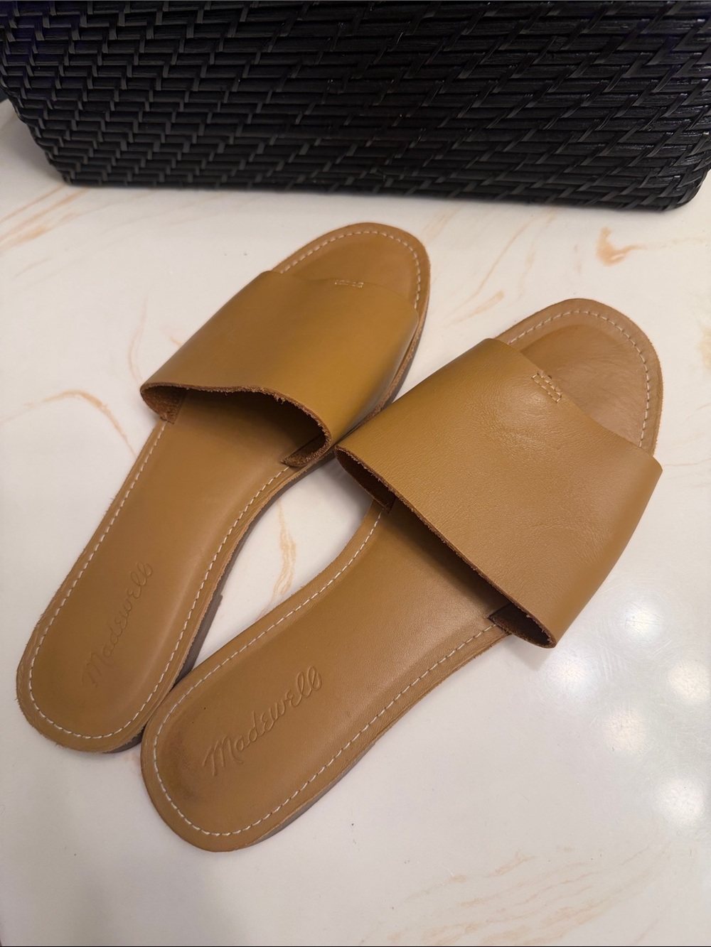 Madewell Cognac Leather Slide Mules